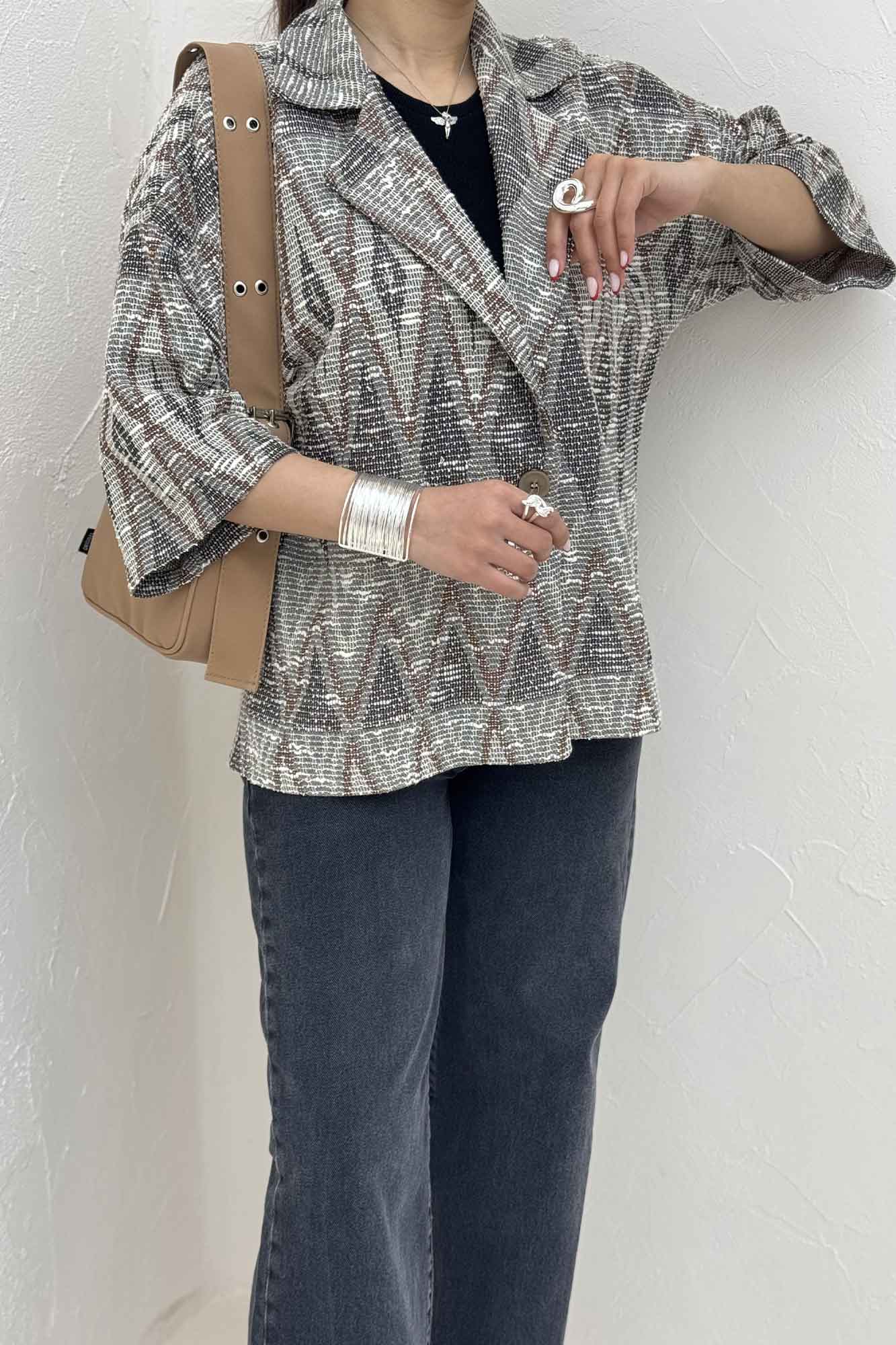 کت آستین سه رب دو دکمه ژاکارد مراکشی