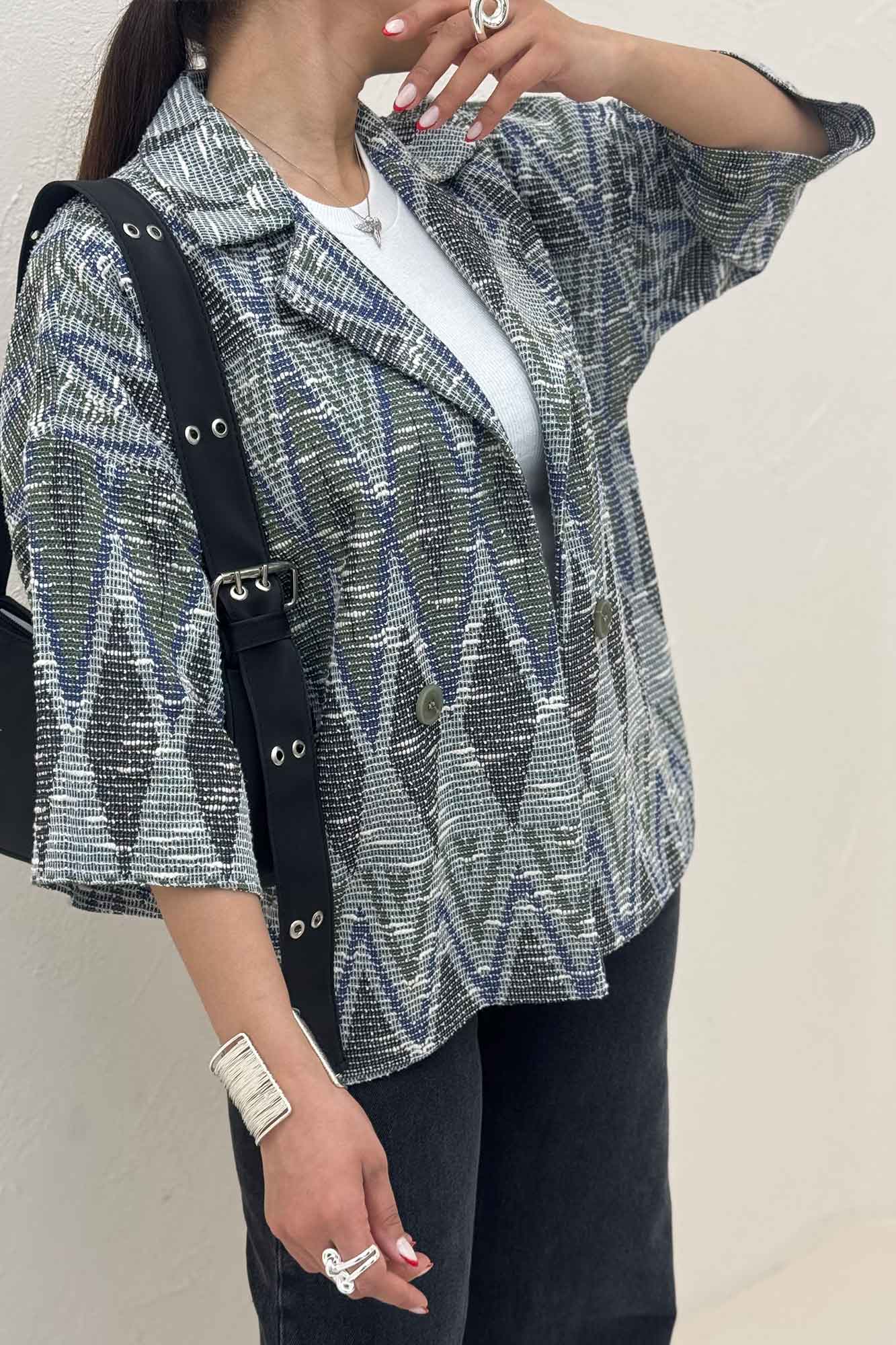 کت آستین سه رب دو دکمه ژاکارد مراکشی