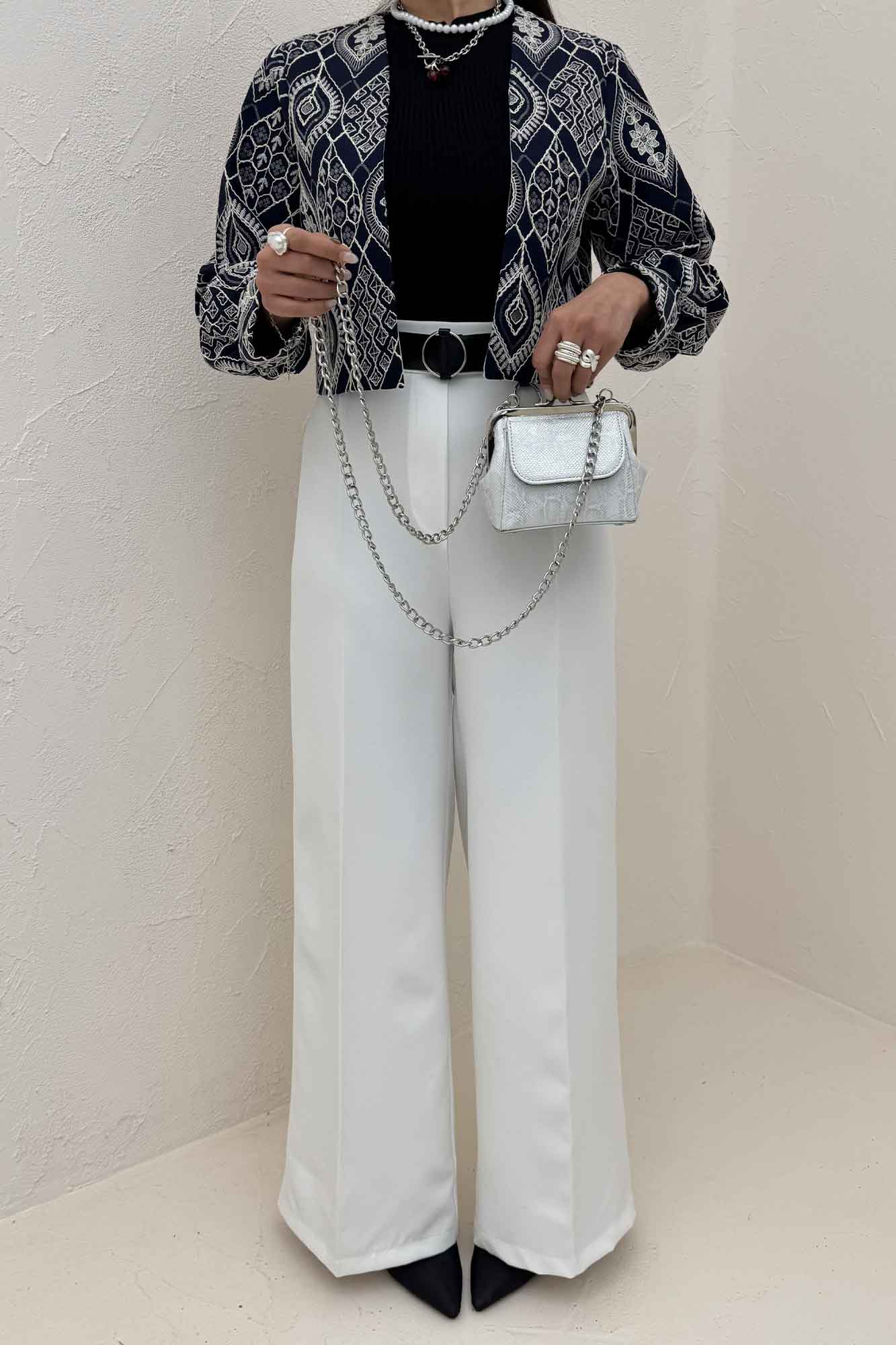 کراپ کت سوزن دوزی مچ دار 