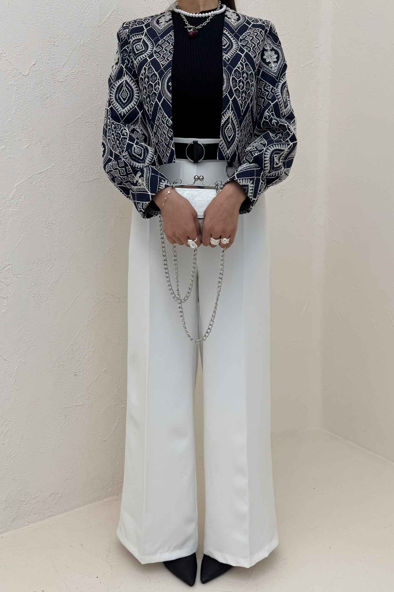 کراپ کت سوزن دوزی مچ دار 