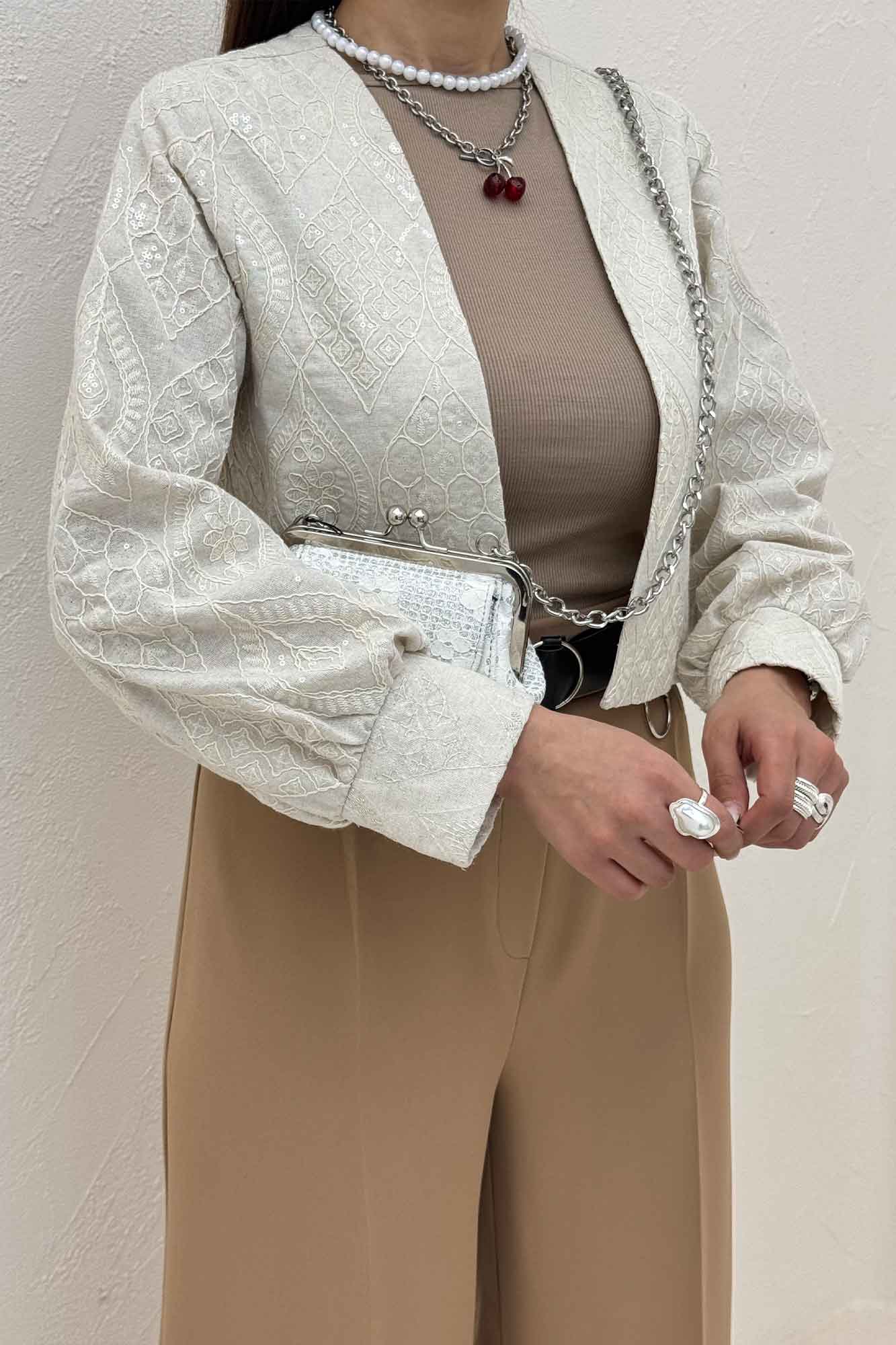 کراپ کت سوزن دوزی مچ دار 