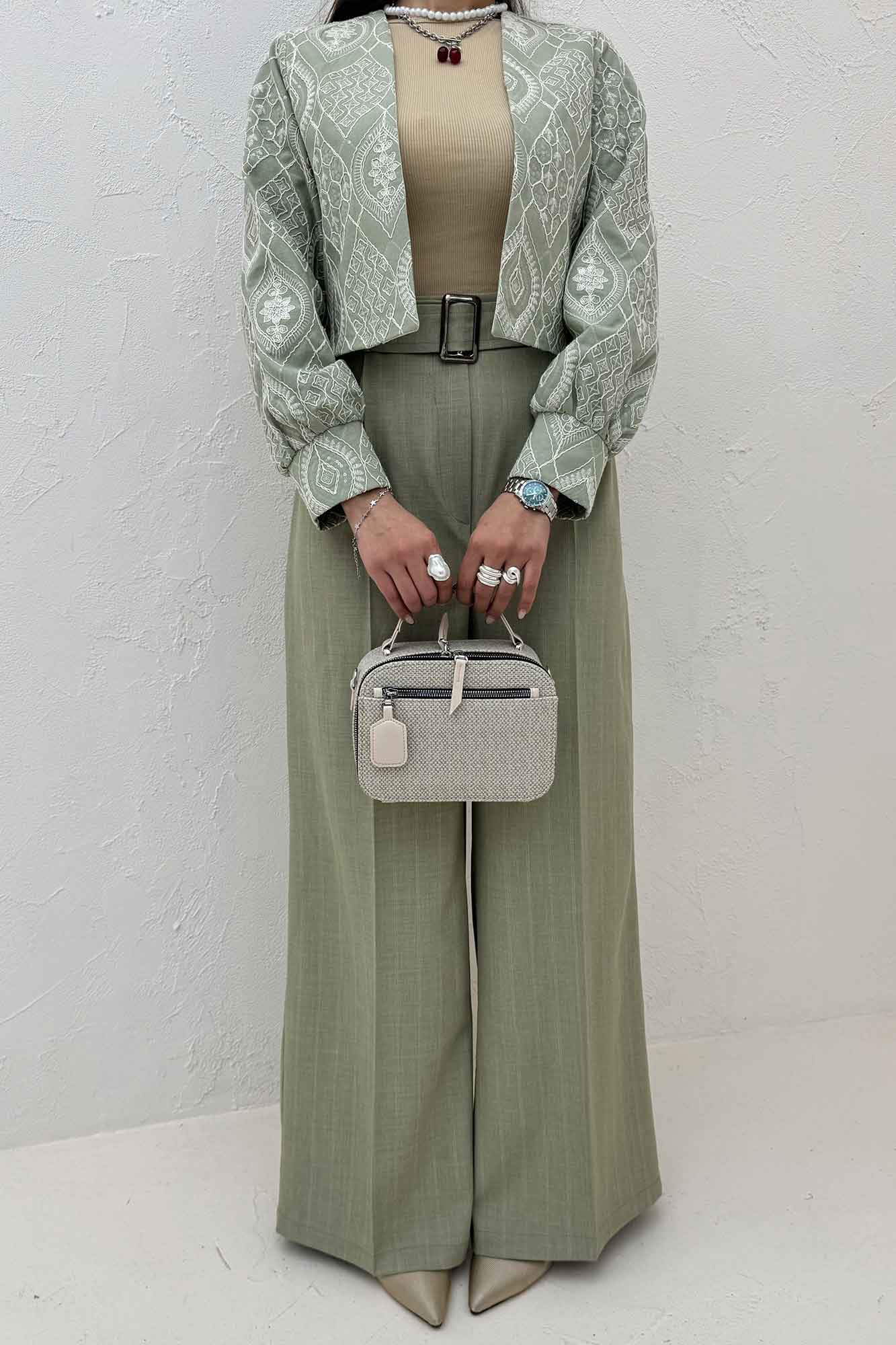 کراپ کت سوزن دوزی مچ دار 