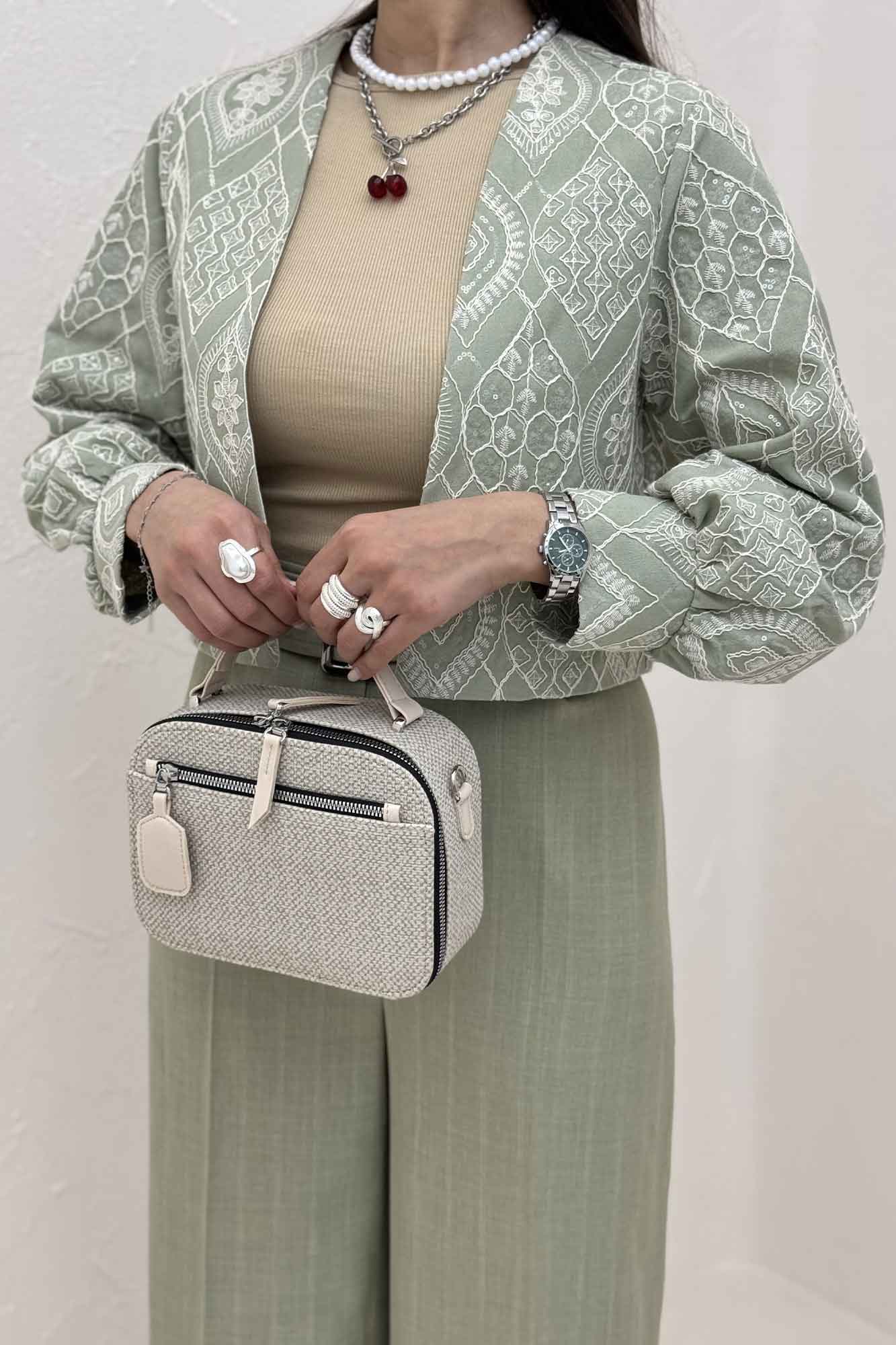 کراپ کت سوزن دوزی مچ دار 