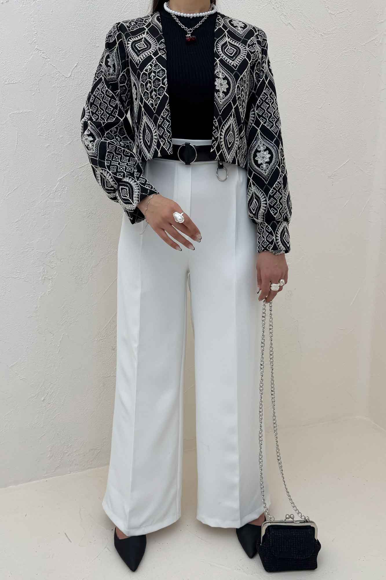 کراپ کت سوزن دوزی مچ دار