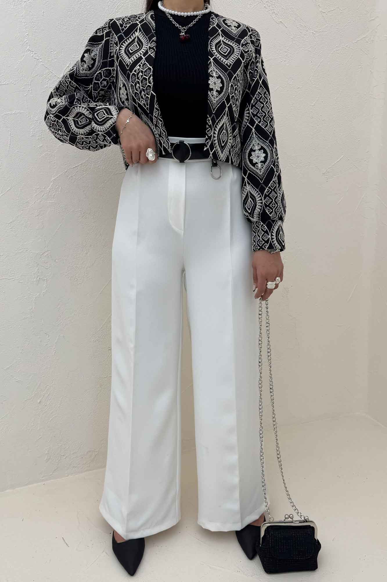 کراپ کت سوزن دوزی مچ دار