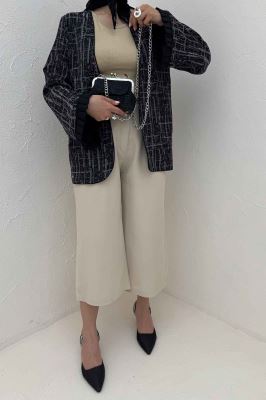 کت ژاکارد مغزی دوزی سر آستین پیله