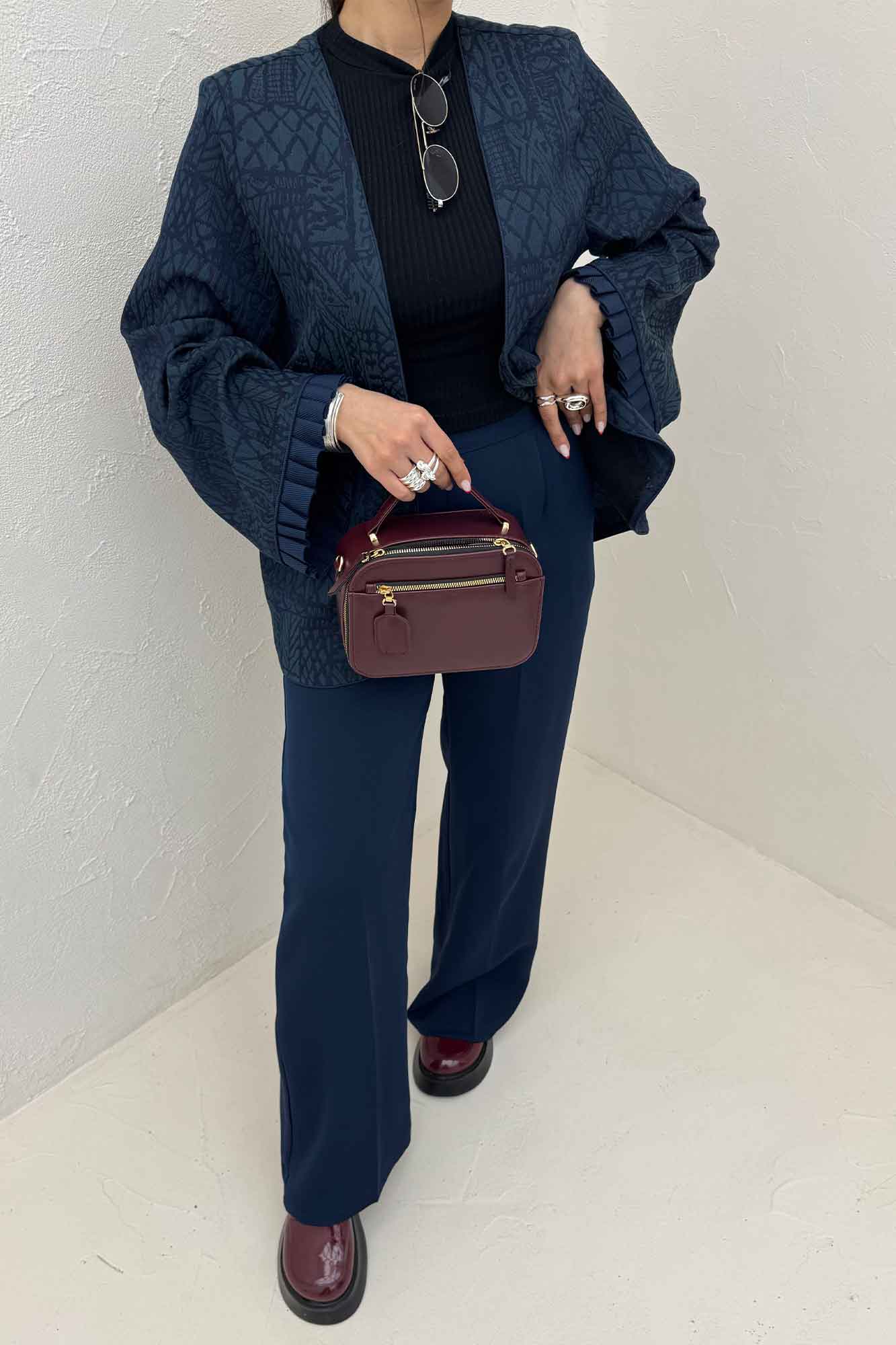 کت ژاکارد مغزی دوزی سر آستین پیله