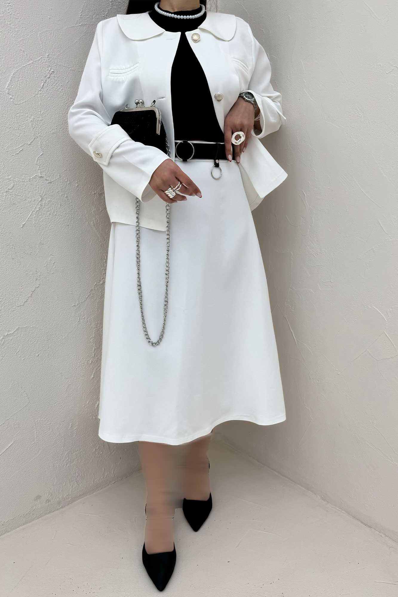 ست کت دامن مازراتی یقه ب ب NICKS