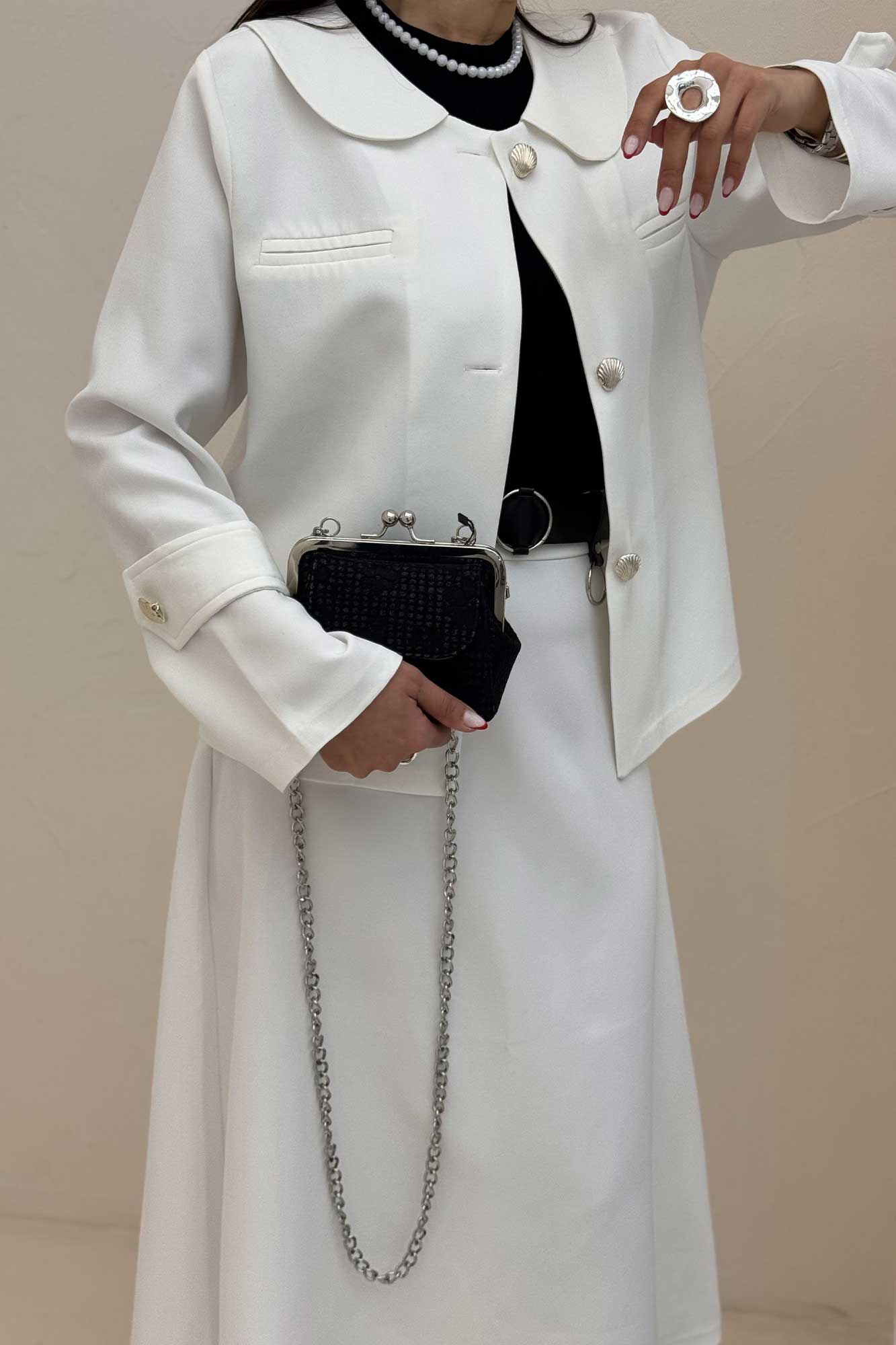 ست کت دامن مازراتی یقه ب ب NICKS