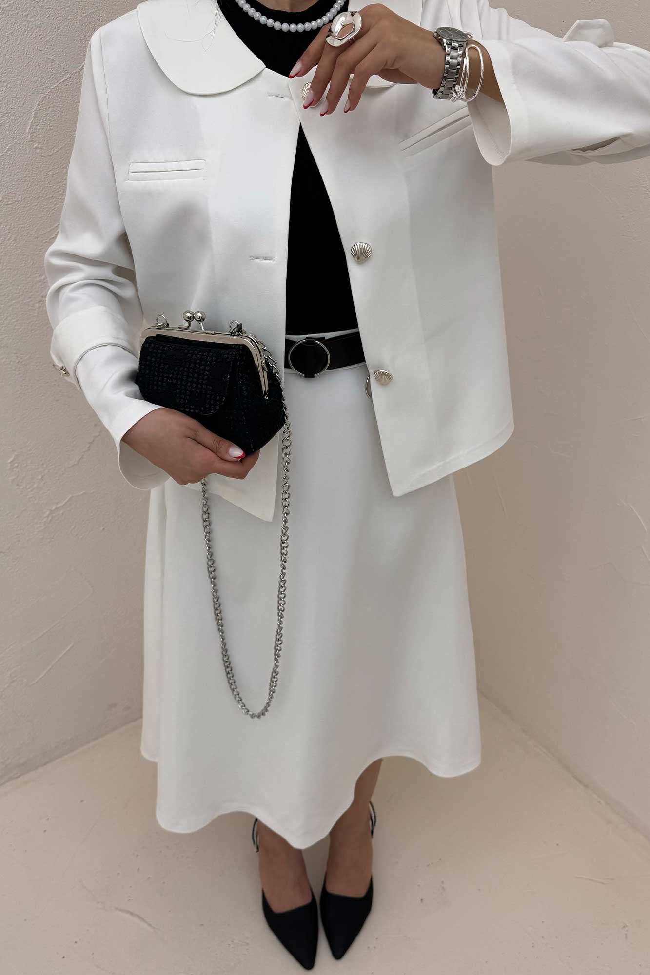 ست کت دامن مازراتی یقه ب ب NICKS