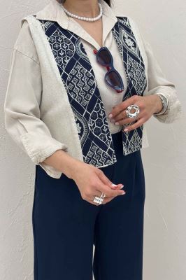 ژیله لینن تیکه سوزن دوزی کد 100