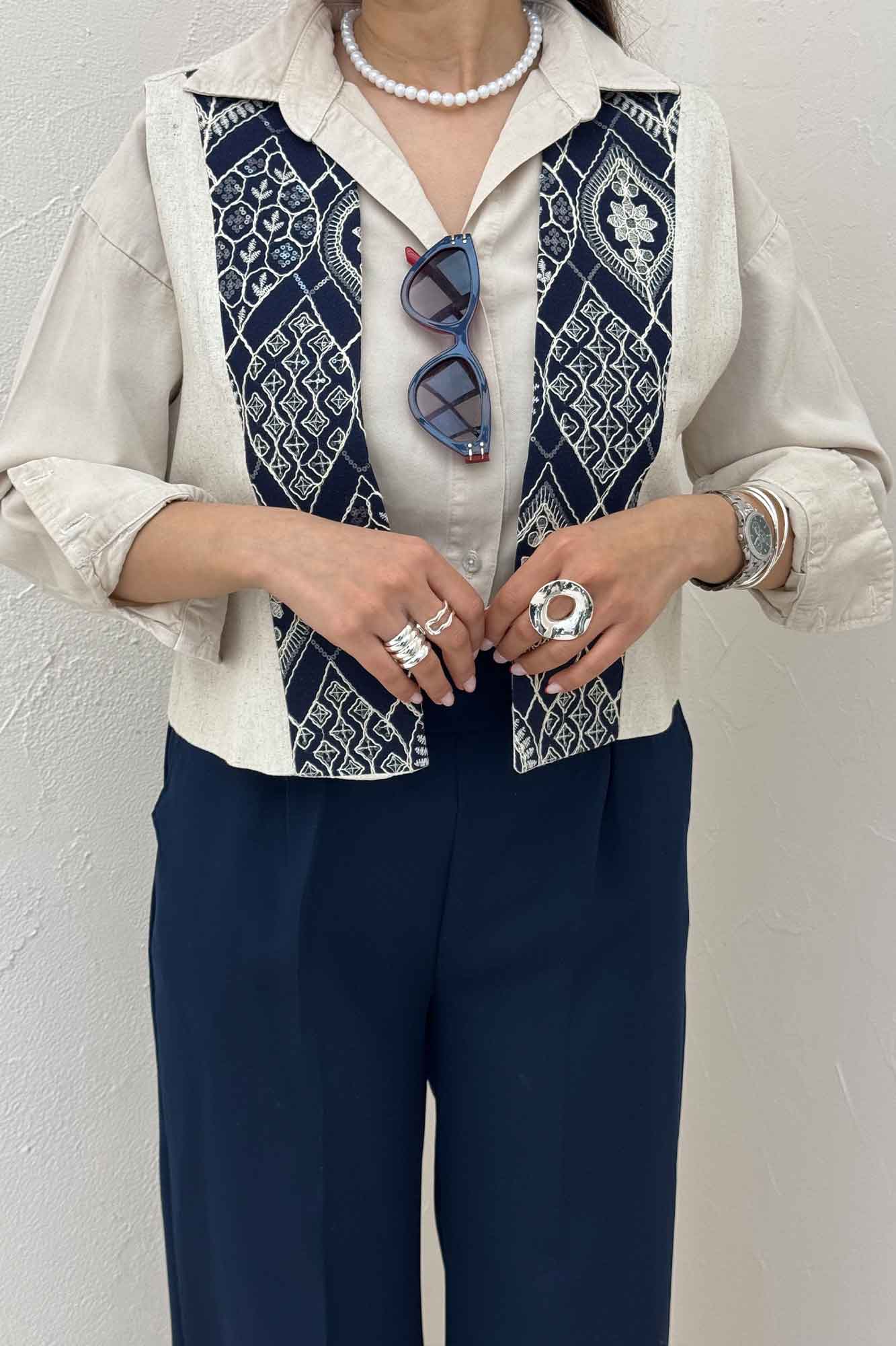 ژیله لینن تیکه سوزن دوزی کد 100