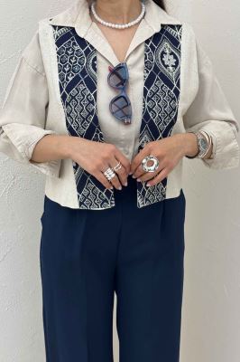 ژیله لینن تیکه سوزن دوزی کد 100