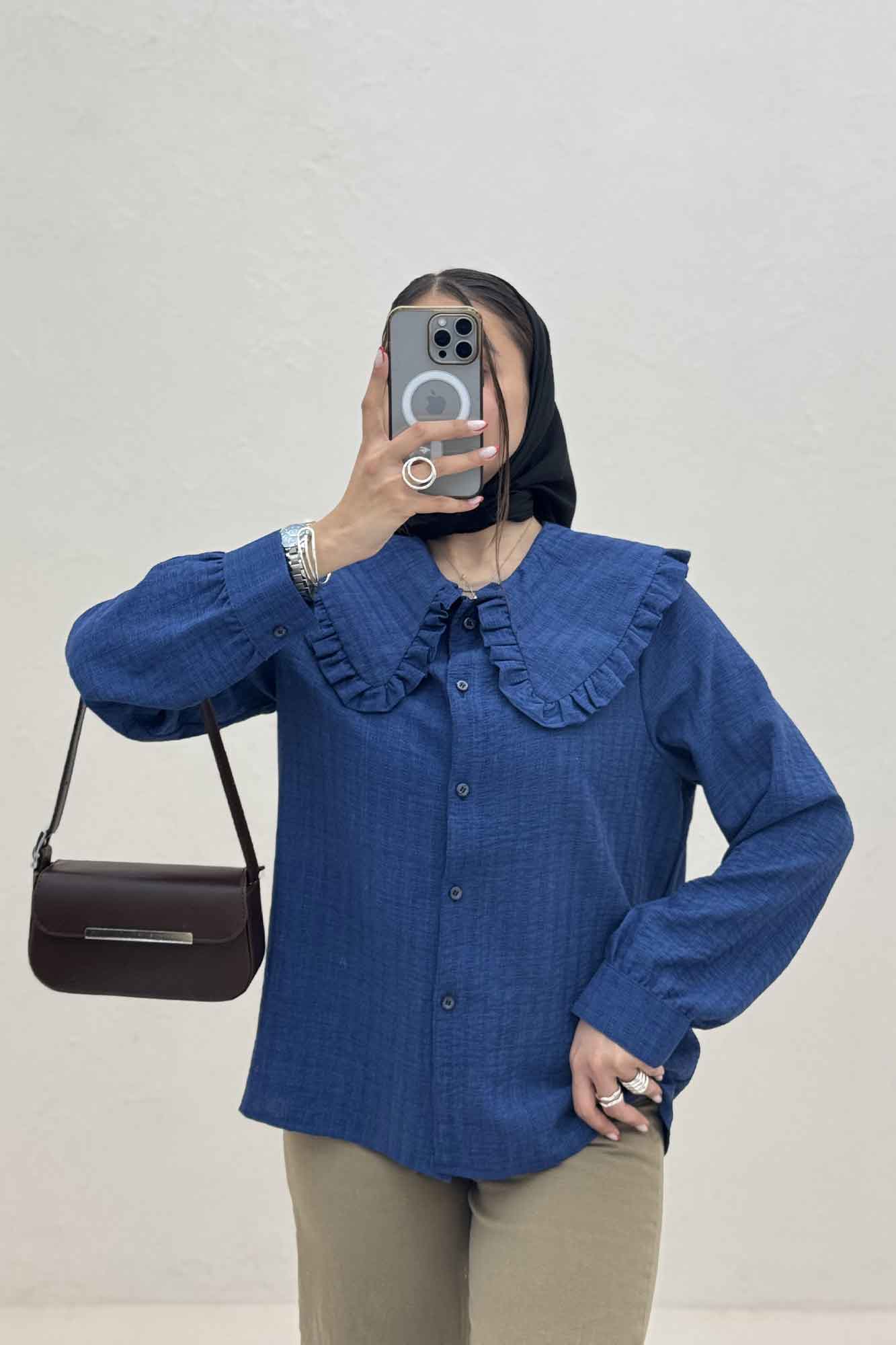 شومیز مانتویی شانتون زیپی یقه ب ب دورچین