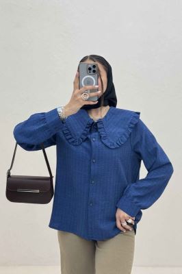 شومیز مانتویی شانتون زیپی یقه ب ب دورچین