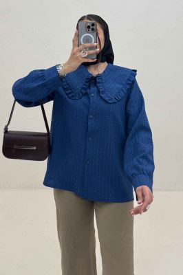 شومیز مانتویی شانتون زیپی یقه ب ب دورچین