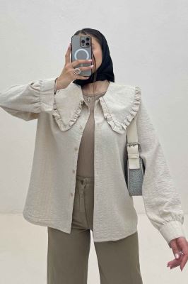 شومیز مانتویی شانتون زیپی یقه ب ب دورچین