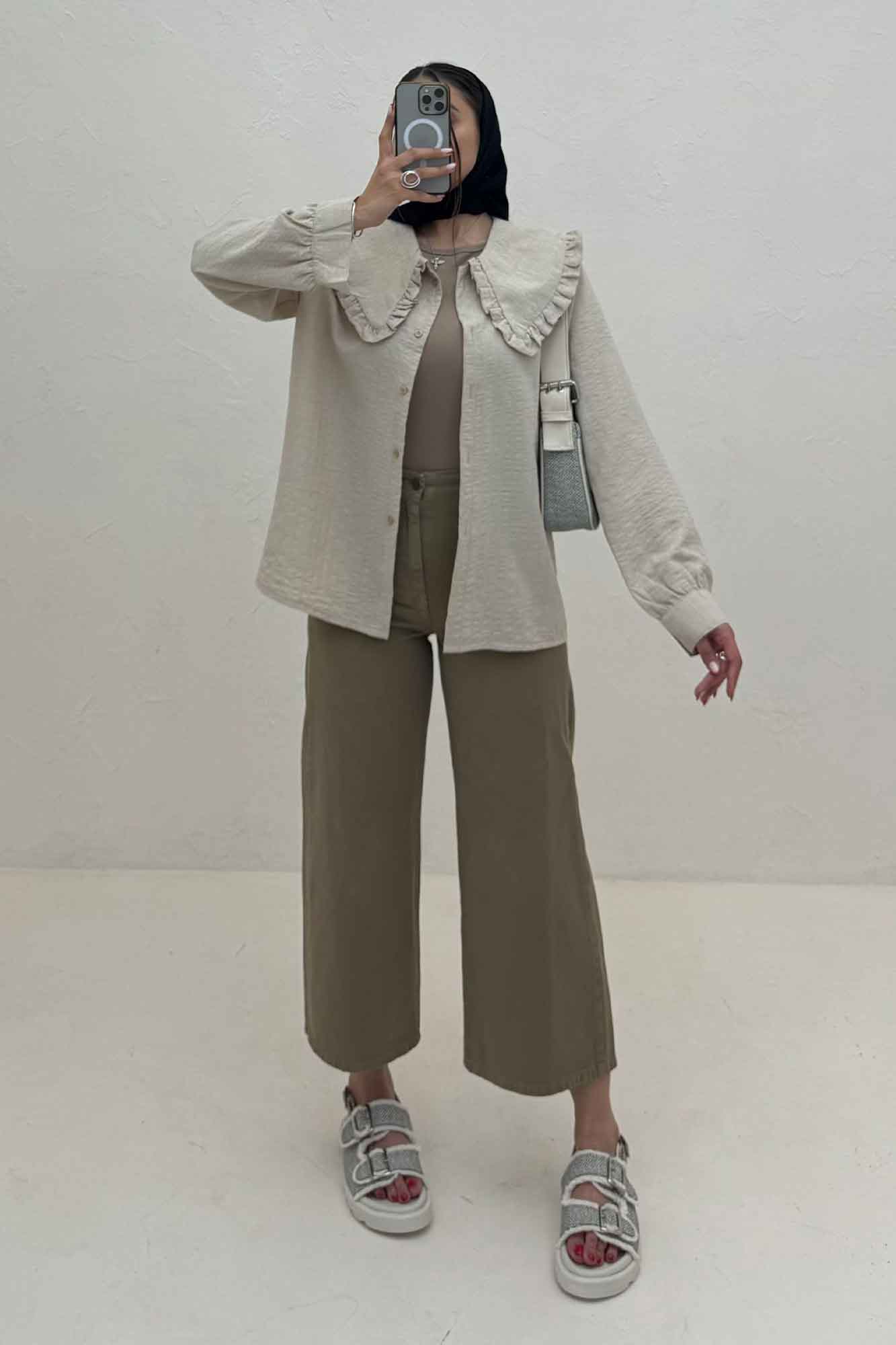 شومیز مانتویی شانتون زیپی یقه ب ب دورچین