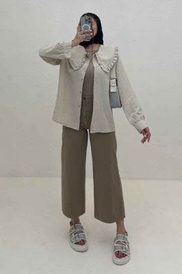 شومیز مانتویی شانتون زیپی یقه ب ب دورچین