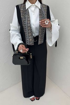 جلیقه لینن تیکه سوزن دوزی طرح 10