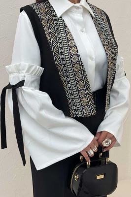 جلیقه لینن تیکه سوزن دوزی طرح 10