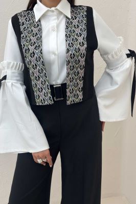 جلیقه لینن تیکه سوزن دوزی طرح 2