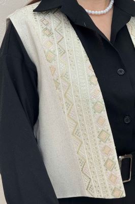 جلیقه لینن تیکه سوزن دوزی طرح 10