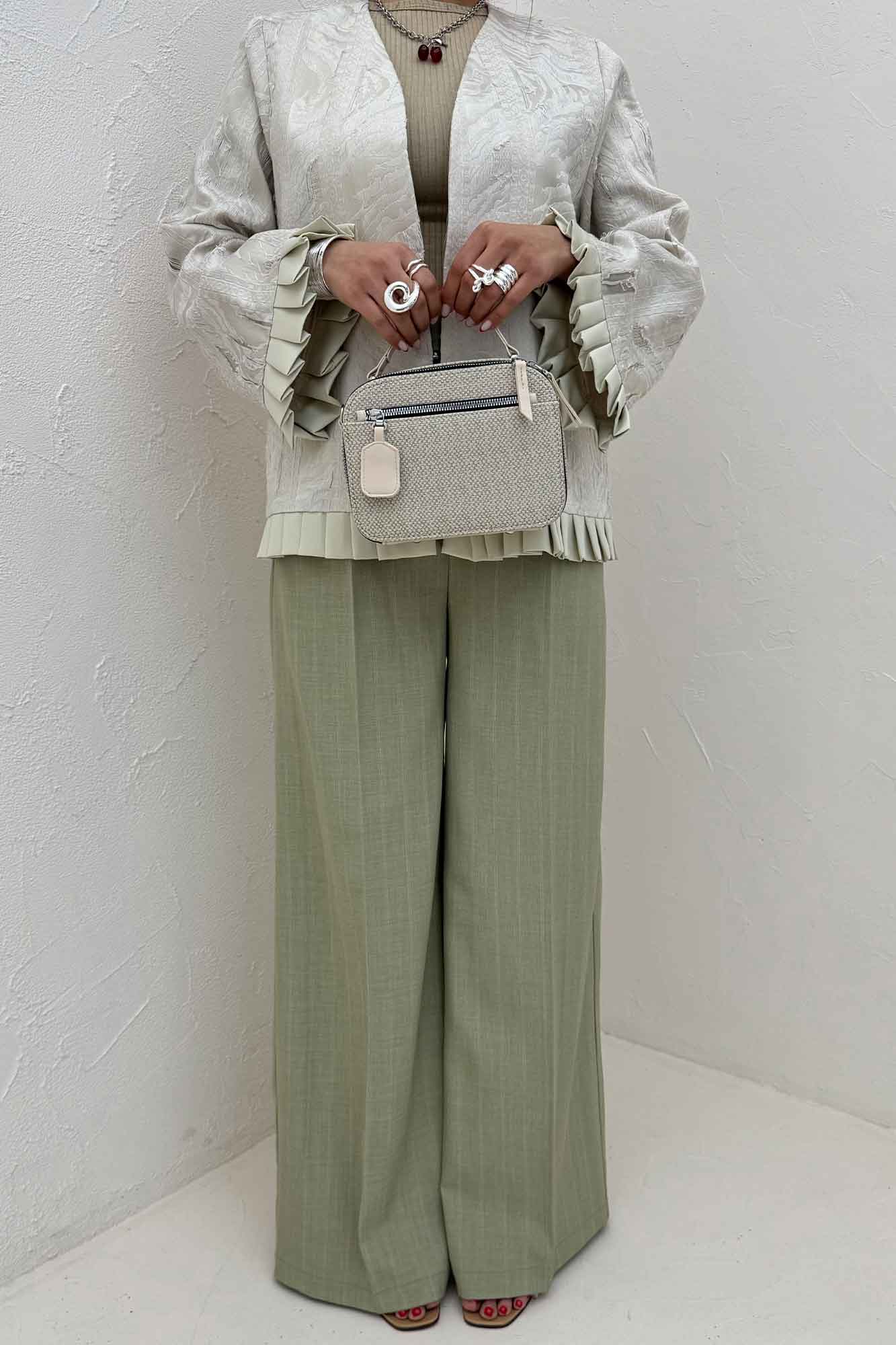 کت ژاکارد ریش دور پیلیسه 