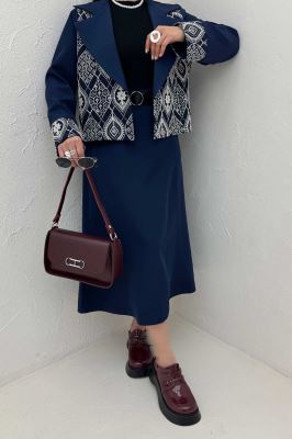 ست کت و دامن مازراتی سوزن دوزی هنسل