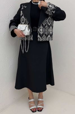 ست کت و دامن مازراتی سوزن دوزی هنسل