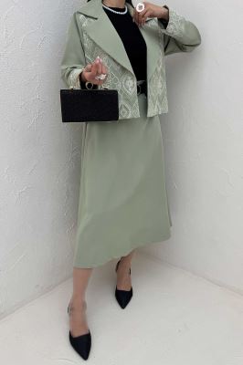 ست کت و دامن مازراتی سوزن دوزی هنسل