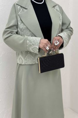 ست کت و دامن مازراتی سوزن دوزی هنسل