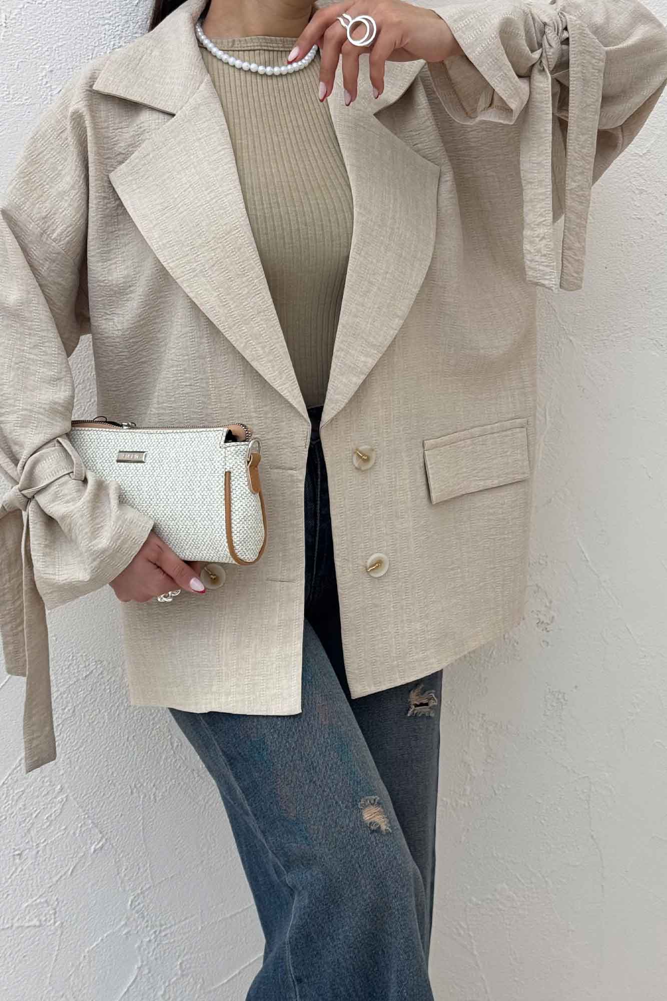 کت چهار دکمه شانتون زیپی آستین بنددار 