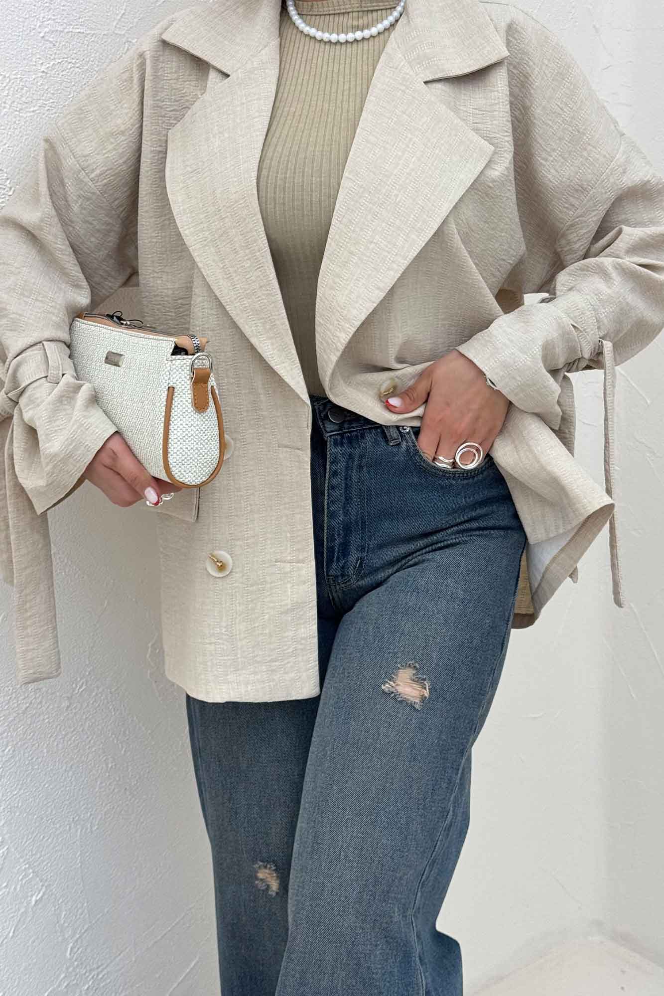 کت چهار دکمه شانتون زیپی آستین بنددار 