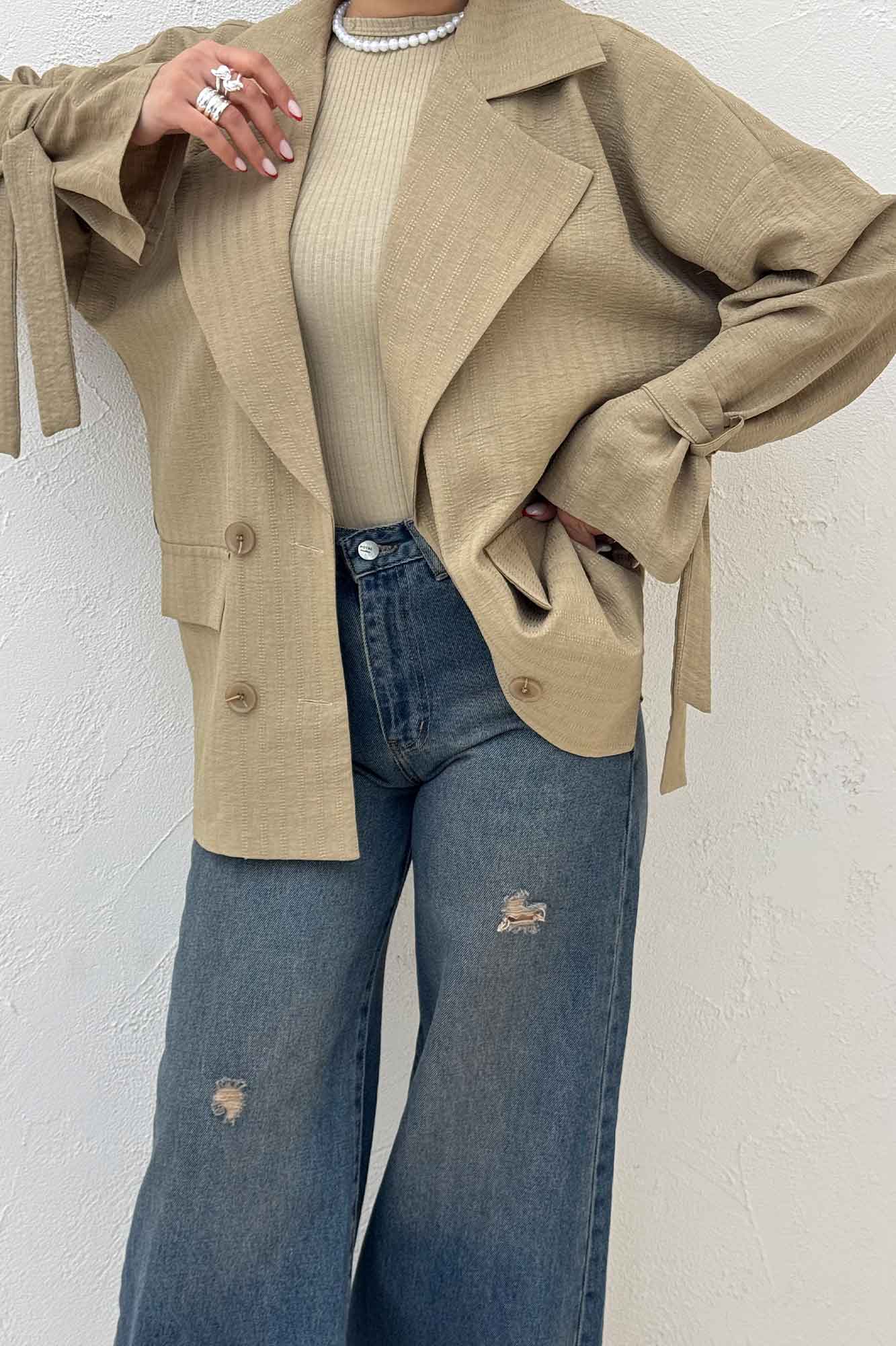 کت چهار دکمه شانتون زیپی آستین بنددار 