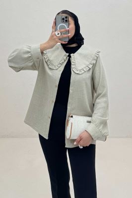 شومیز مانتویی شانتون یقه دورچین STYLE