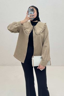 شومیز مانتویی شانتون یقه دورچین STYLE