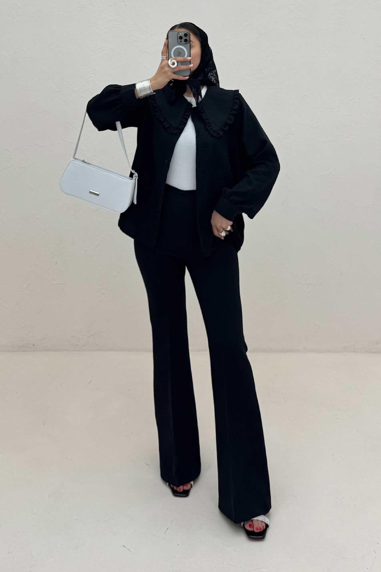 شومیز مانتویی شانتون یقه دورچین STYLE