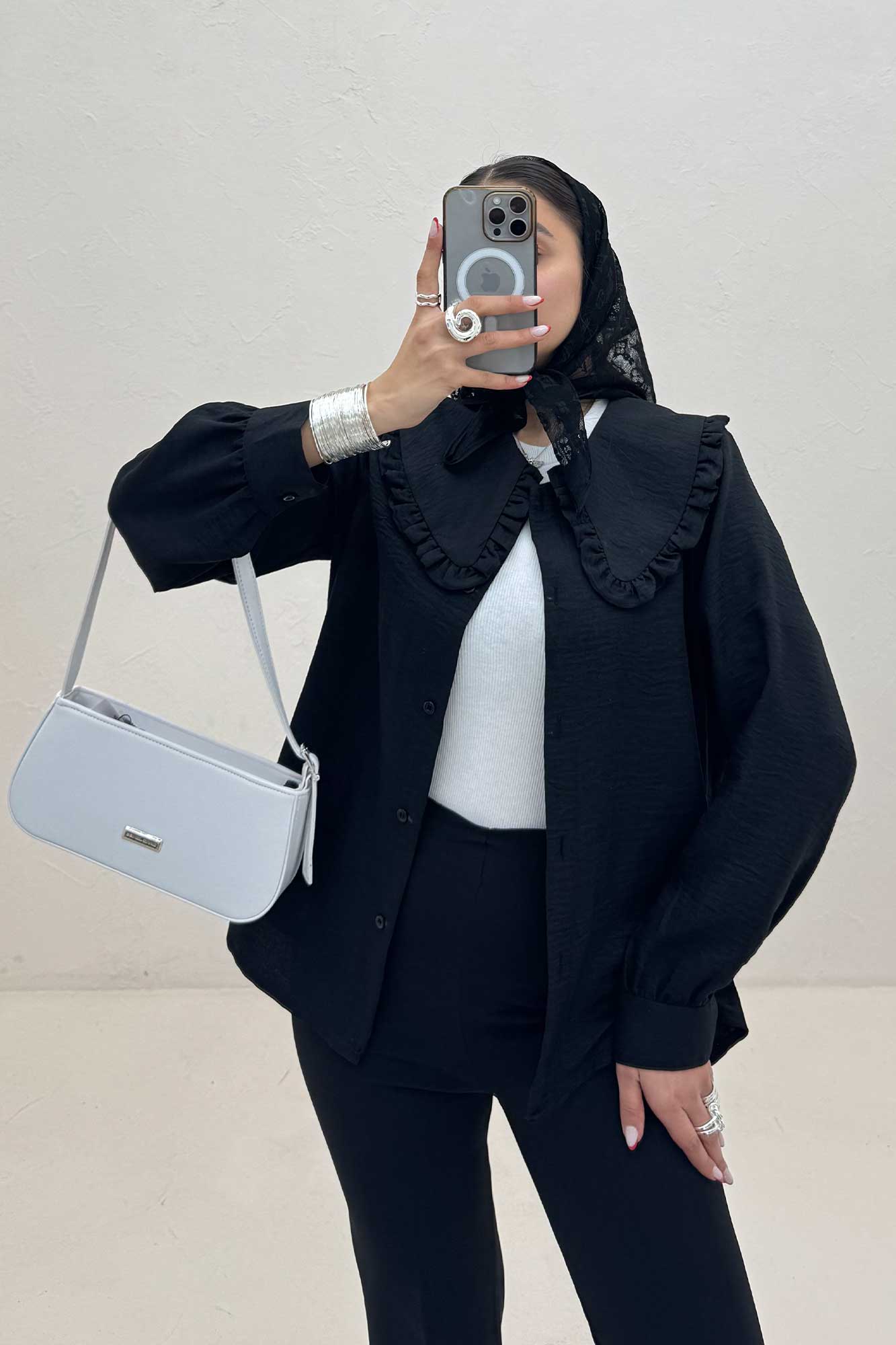 شومیز مانتویی شانتون یقه دورچین STYLE