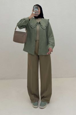 شومیز مانتویی شانتون یقه دورچین STYLE