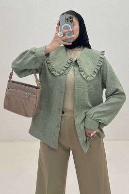 شومیز مانتویی شانتون یقه دورچین STYLE