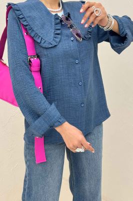 شومیز مانتویی شانتون یقه دورچین STYLE