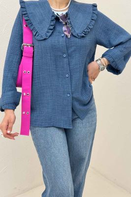 شومیز مانتویی شانتون یقه دورچین STYLE