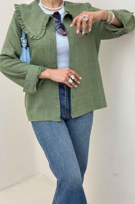 شومیز مانتویی شانتون یقه دورچین STYLE