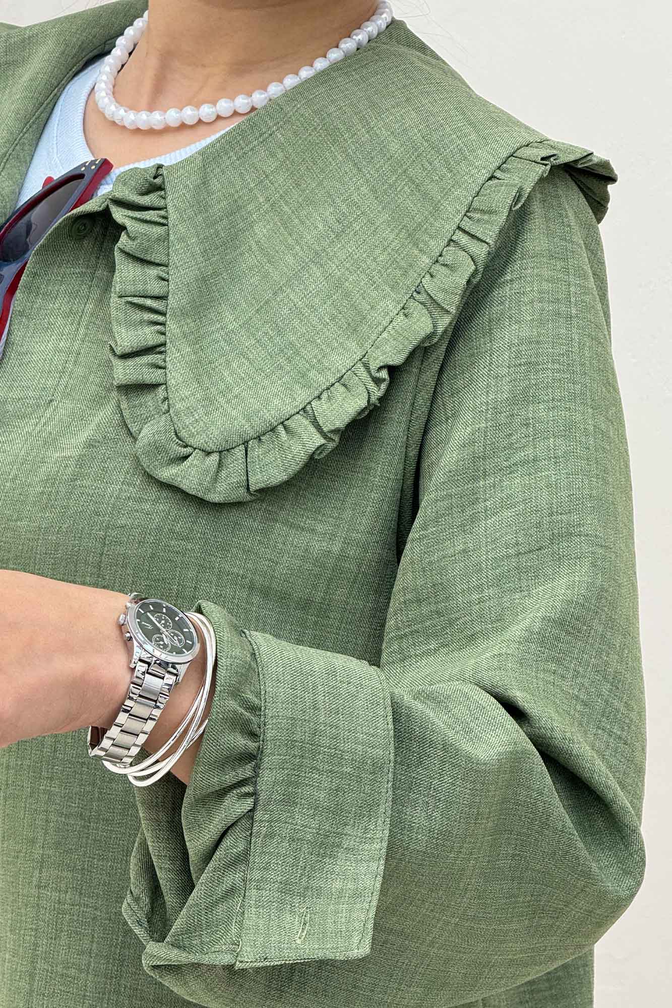 شومیز مانتویی شانتون یقه دورچین STYLE