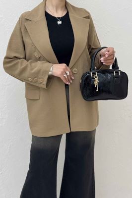 کت لینن نچرال یقه انگلیسی دو جیب پاکتی