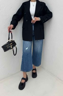 کت لینن نچرال یقه انگلیسی دو جیب پاکتی