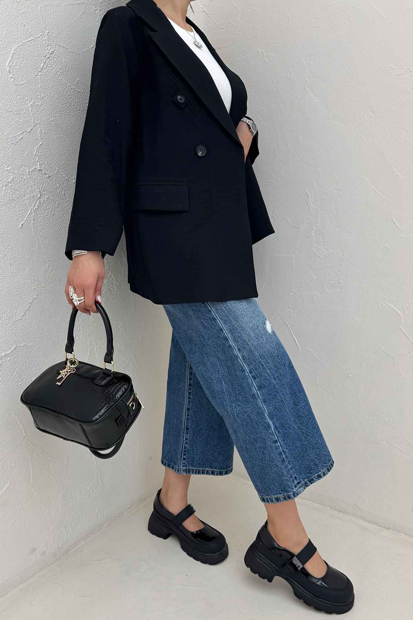 کت لینن نچرال یقه انگلیسی دو جیب پاکتی