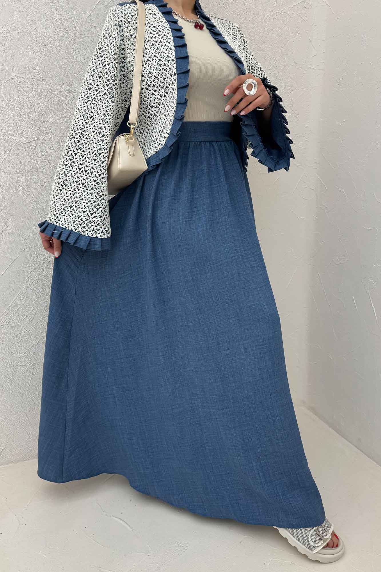 ست کت و دامن شانتون قلاب بافی دور پیله