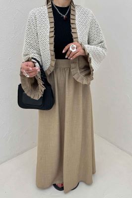 ست کت و دامن شانتون قلاب بافی دور پیله